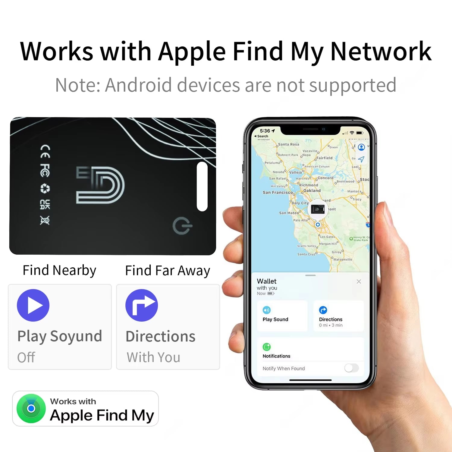 New Bluetooth Wallet Tracker Card Ultra Thin Wireless Charging Works with Apple Find My (Ios Only) IP68 Waterproof Item Tracker