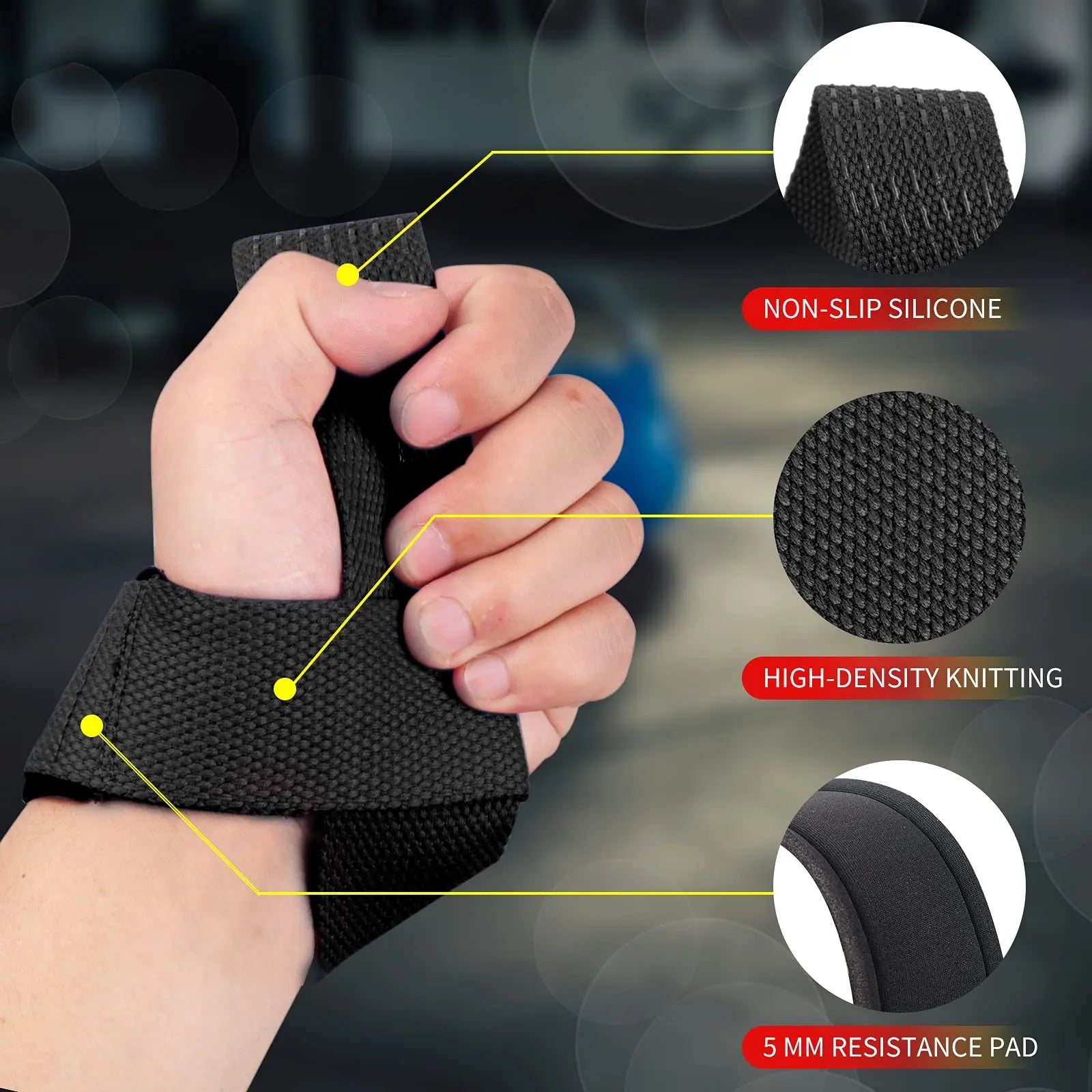 Weightlifting Wrist Straps Strength Training Adjustable Non-Slip Gym Fitness Lifting Strap Wrist Support Grip Band